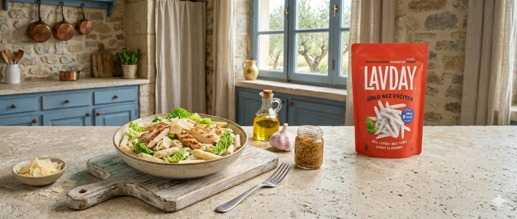 Penne v štýle Caesar šalátu (protein rich)